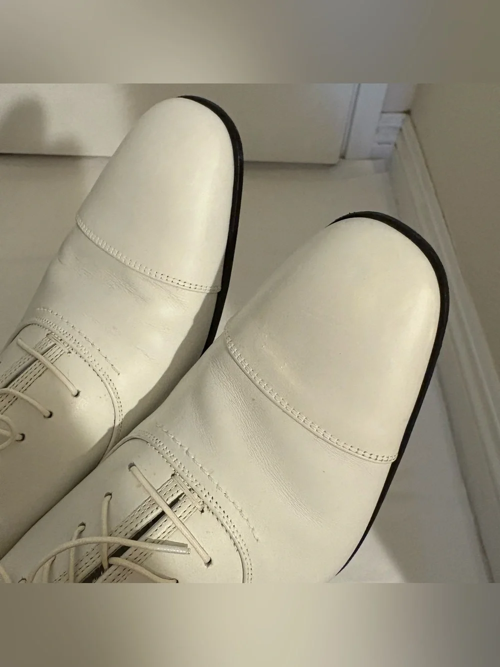 SALVATORE FERRAGAMO mens white leather dress shoes